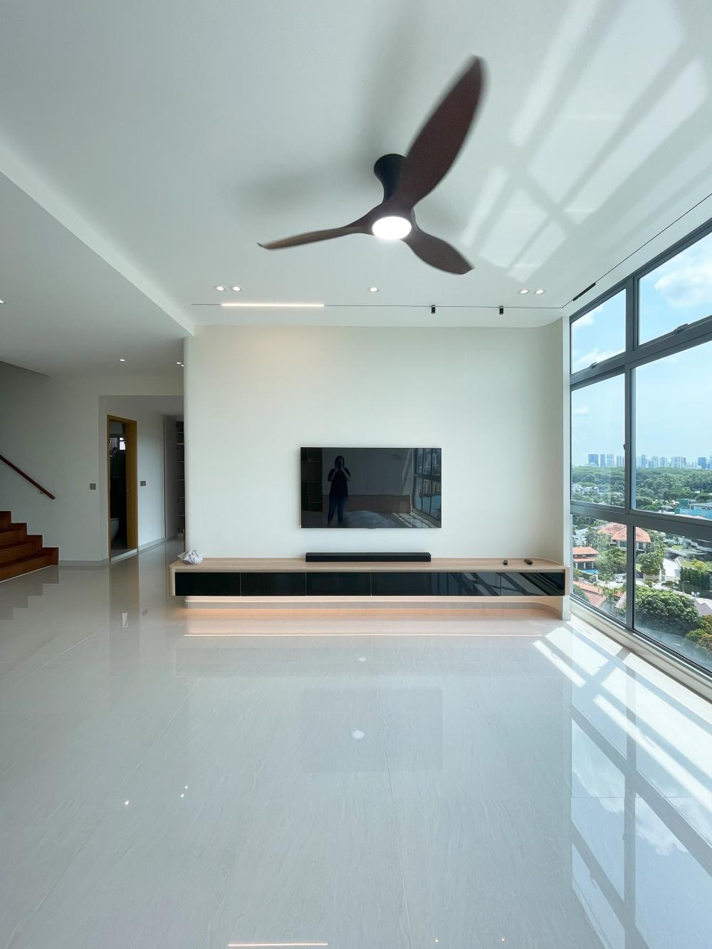 Modern Living Room with Bookshelf and Settee