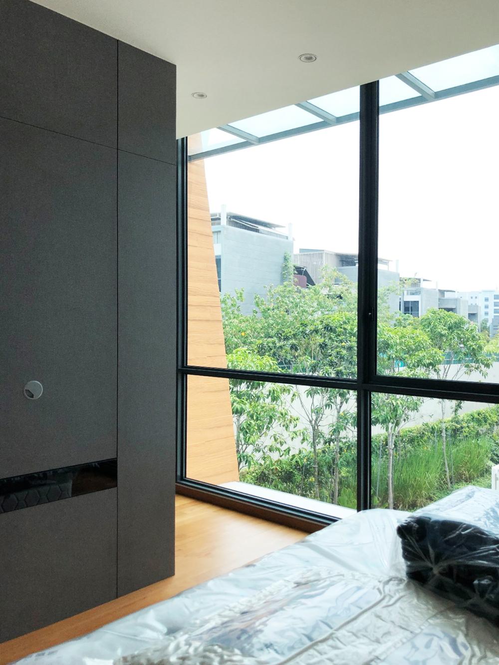 Modern Bedroom with Bookshelf and Platform Bed