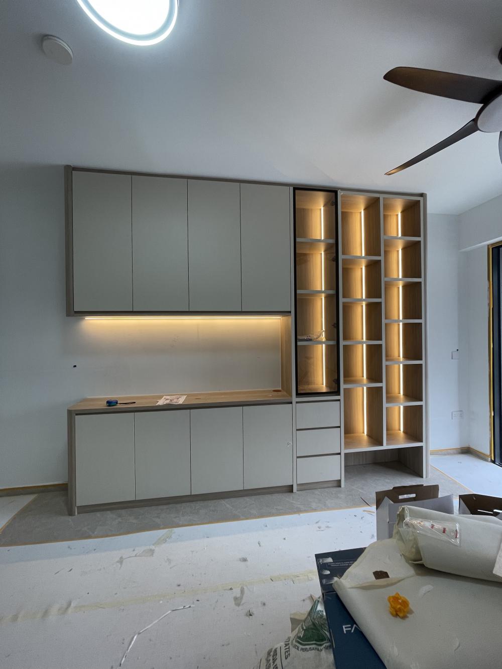 Modern Living Room with Bookshelf and Settee