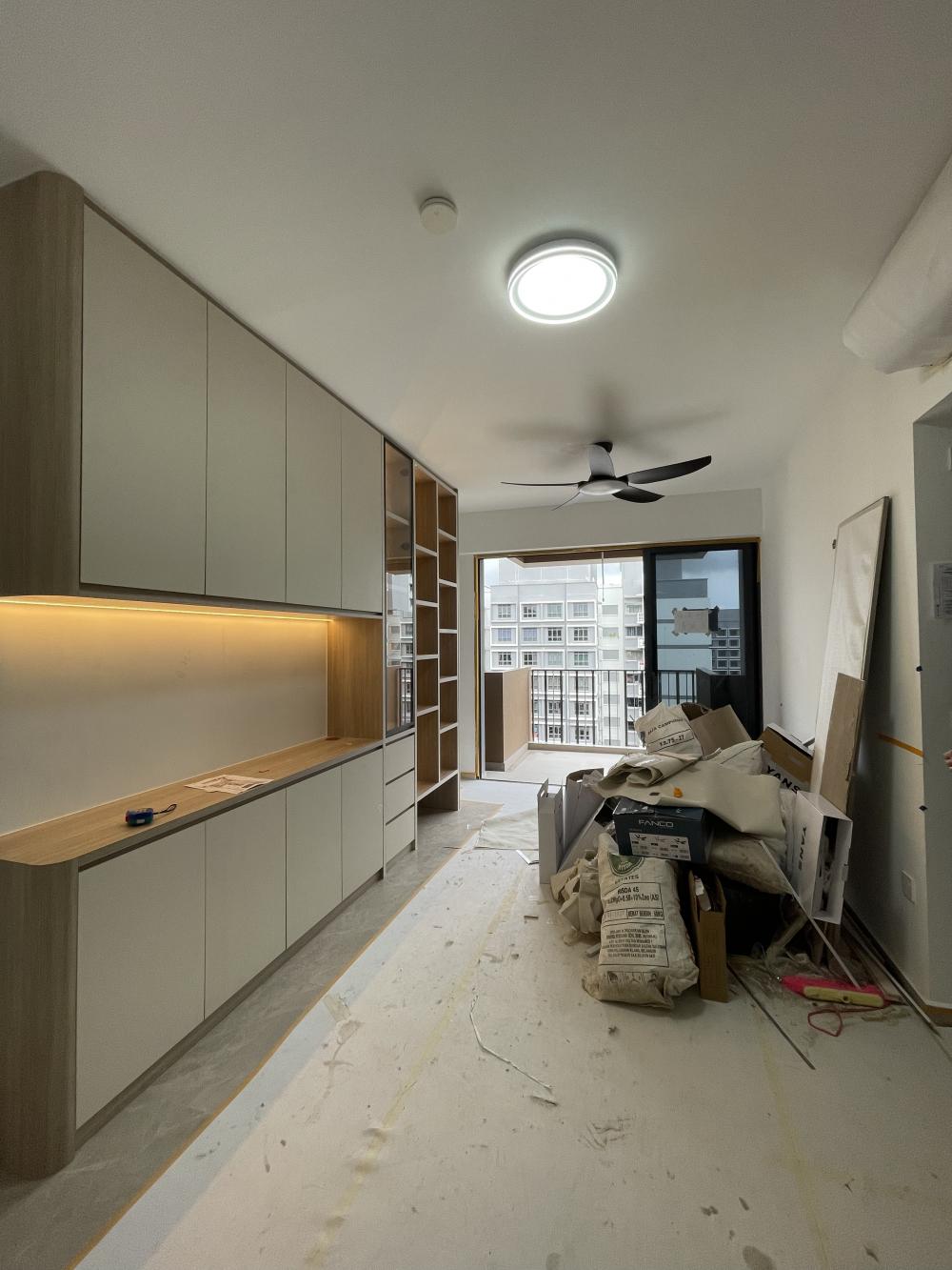 Modern Living Room with Bookshelf and Settee