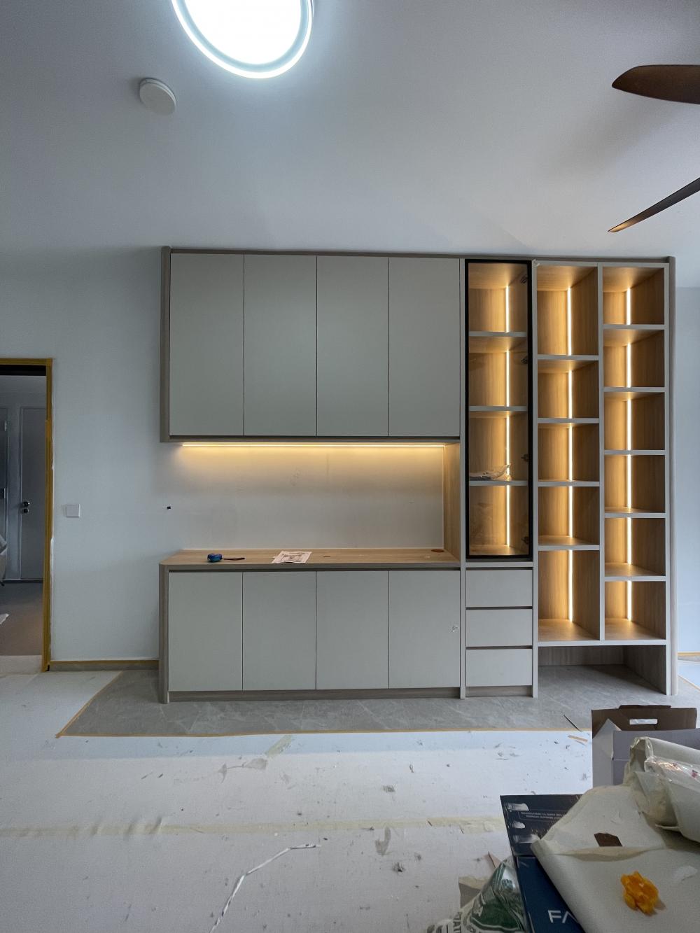 Modern Living Room with Bookshelf and Settee
