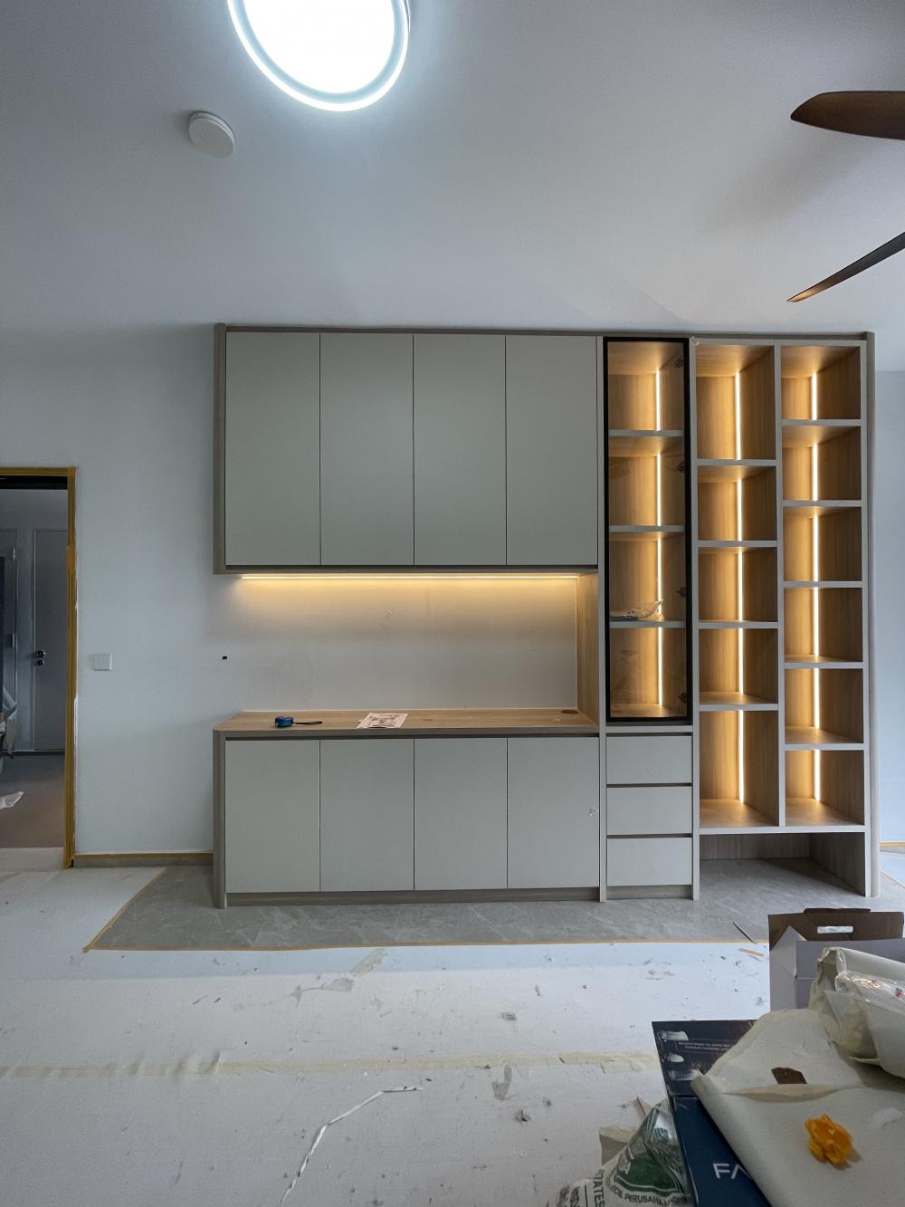 Modern Living Room with Bookshelf and Settee