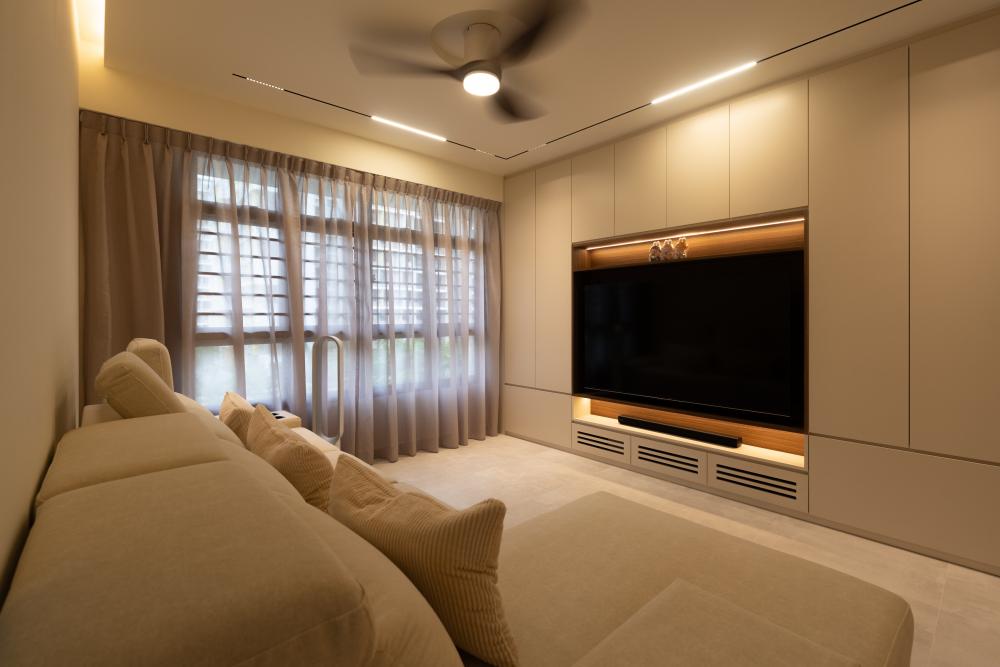 Contemporary Living Room with Side Table and TV