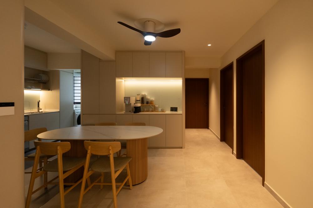 Contemporary Dining Room with Downlights and Dining Table