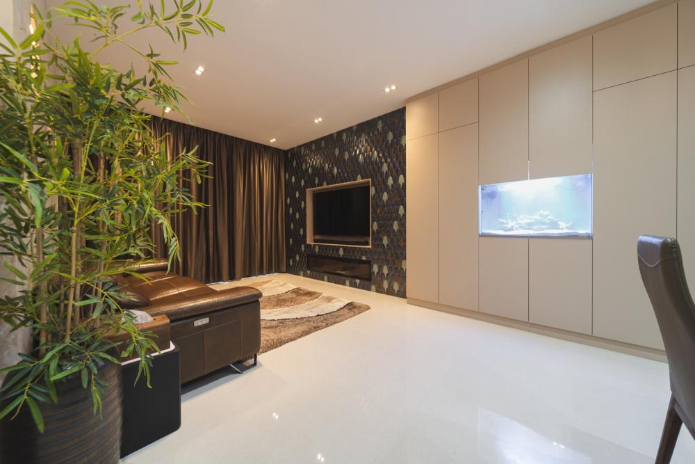 Modern Living Room with TV Console and Mosaic