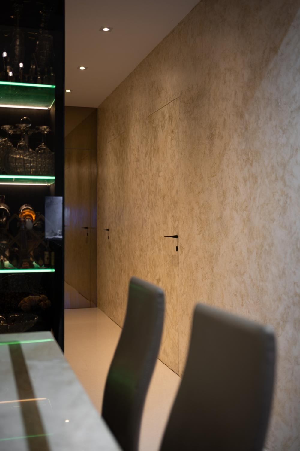 Modern Hallway with Feature Wall and Wallpaper