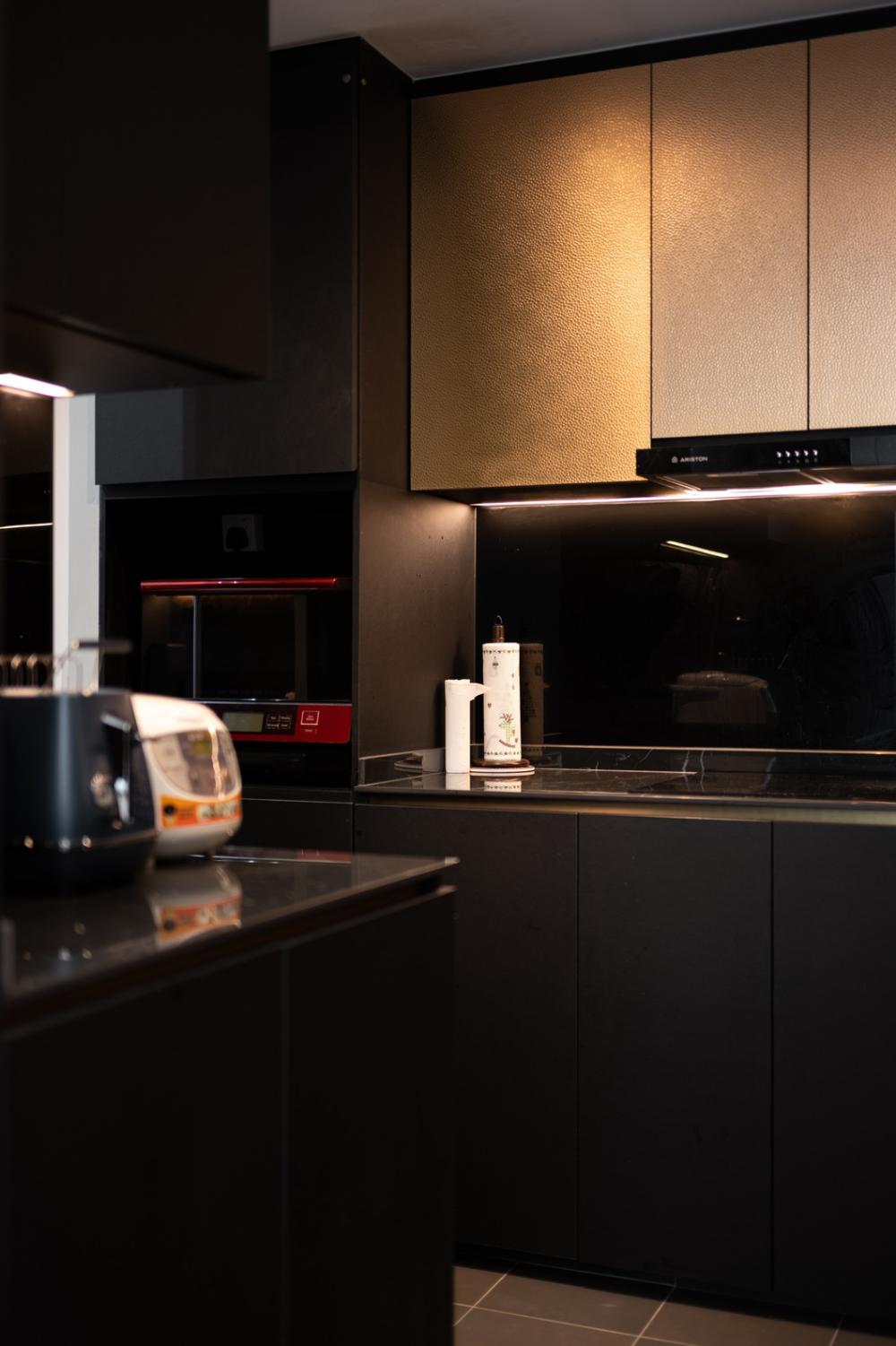 Modern Kitchen with Countertop and Herringbone Tiling