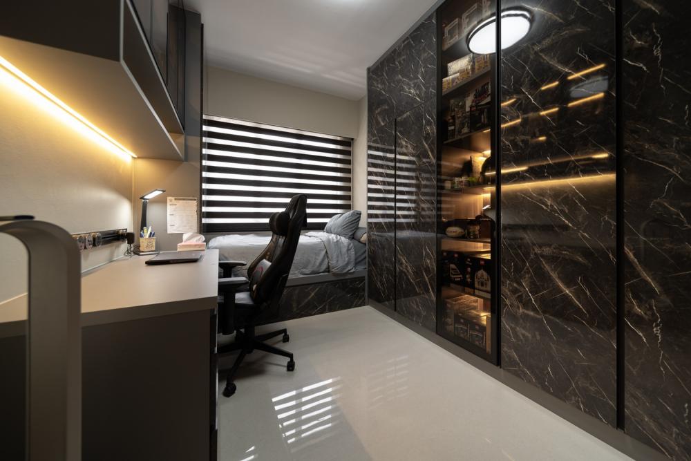 Modern Bedroom with Bookshelf and Wardrobe