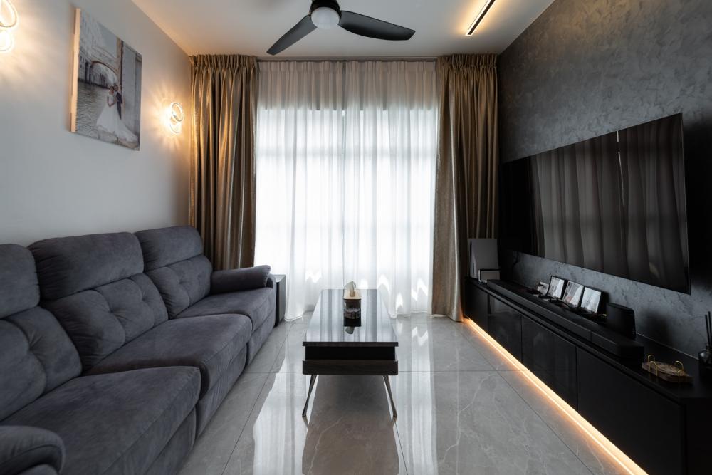 Modern Living Room with Marble Floor and TV Console