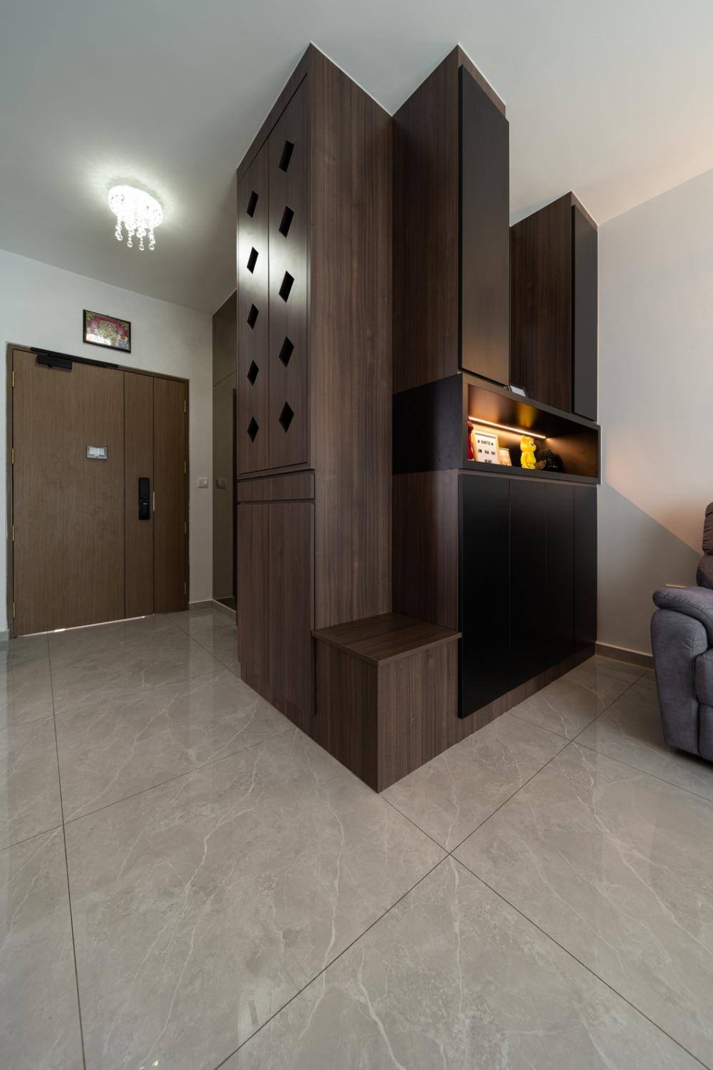 Modern Entryway with Mirror and Seating Bench
