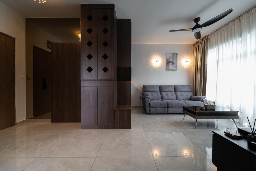 Modern Entryway with Settee and Feature Wall