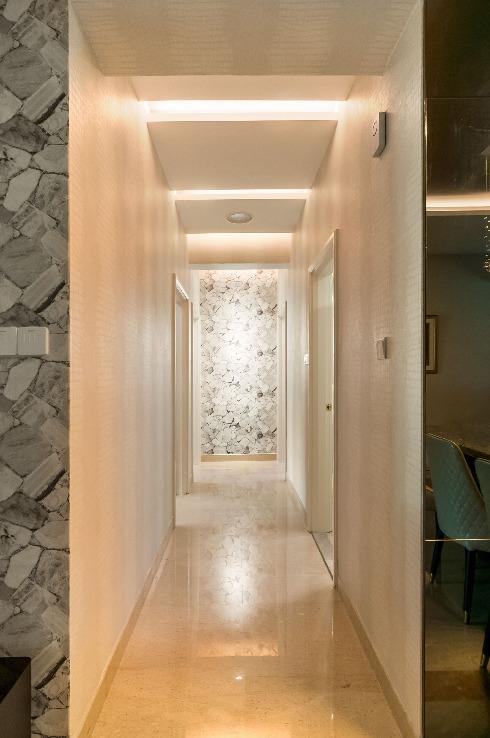 Modern Hallway with Feature Wall and Cove Lighting