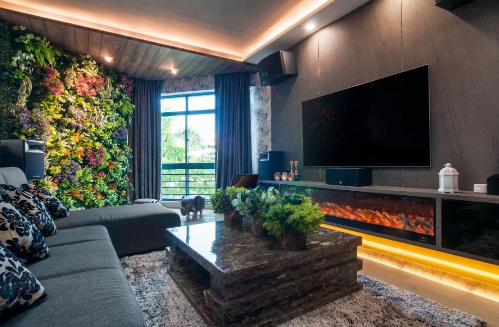 Modern Living Room with Vinyl Flooring and TV Console