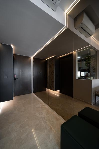 Contemporary Entryway with Mirror and Seating Bench