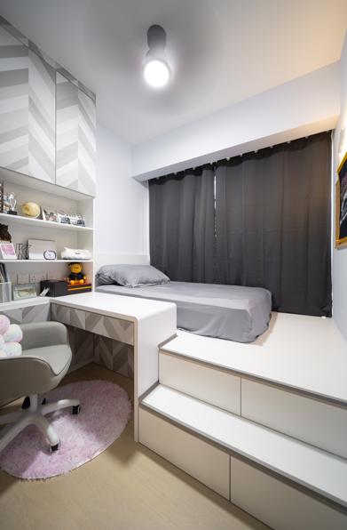 Contemporary Bedroom with Bookshelf and Platform Bed