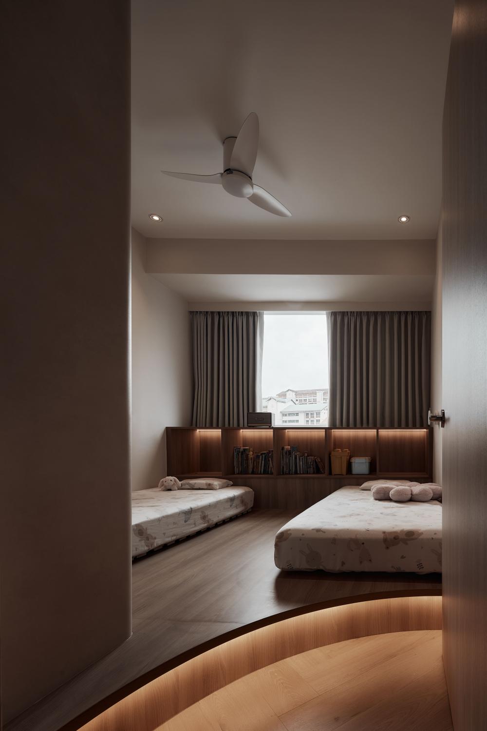Modern Kids Room with Bookshelf and Platform Bed