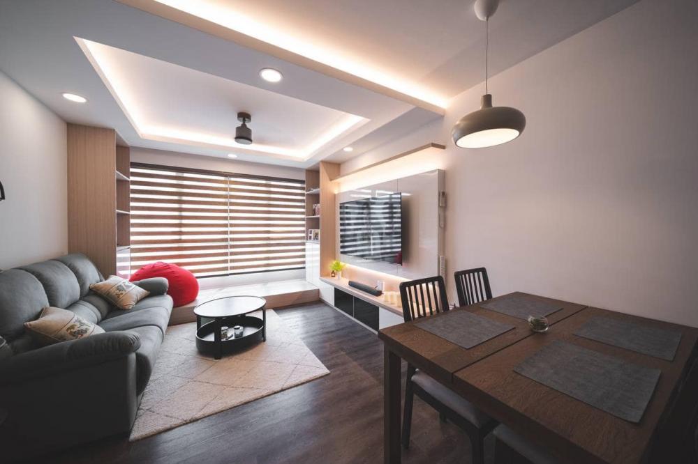Modern Living Room with Vinyl Flooring and Feature Wall