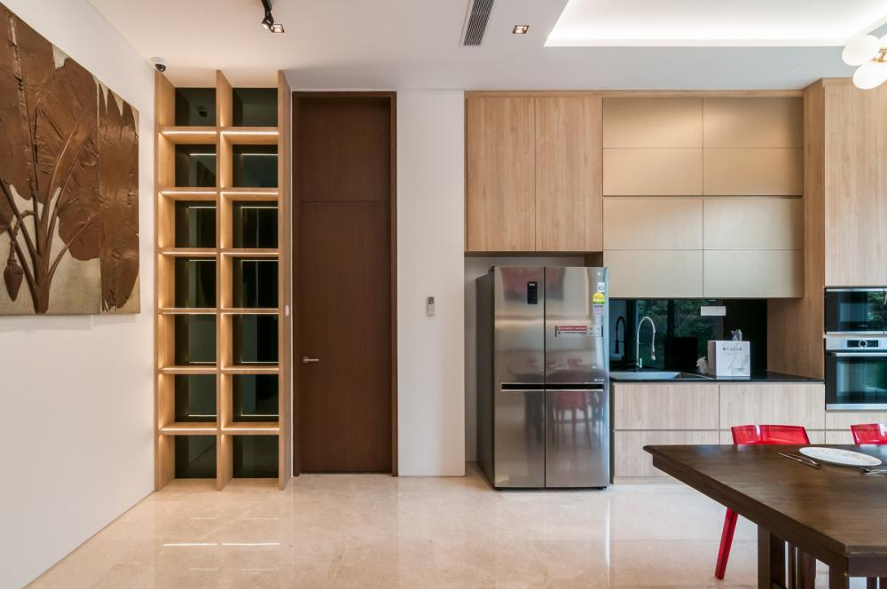 Asian Kitchen with Countertop and Marble Floor