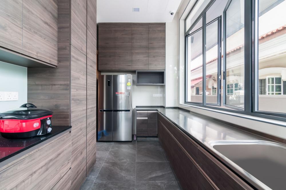 Asian Kitchen with Countertop and Kitchen Window