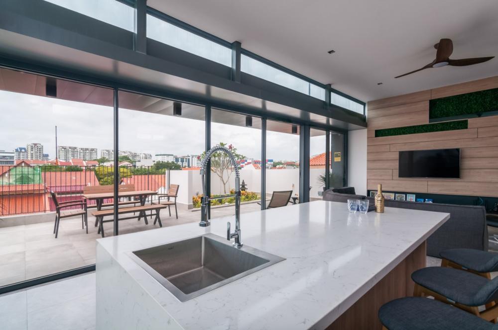 Asian Rooftop with Outdoor Table and Outdoor Chairs