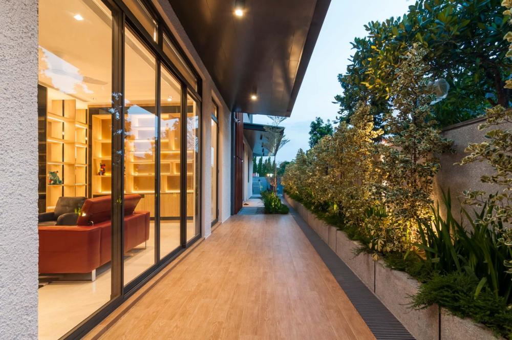 Asian Outdoor with Awning and Metal Gate