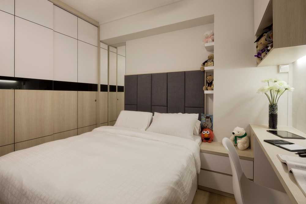 Scandinavian Bedroom with Bookshelf and Vinyl Flooring