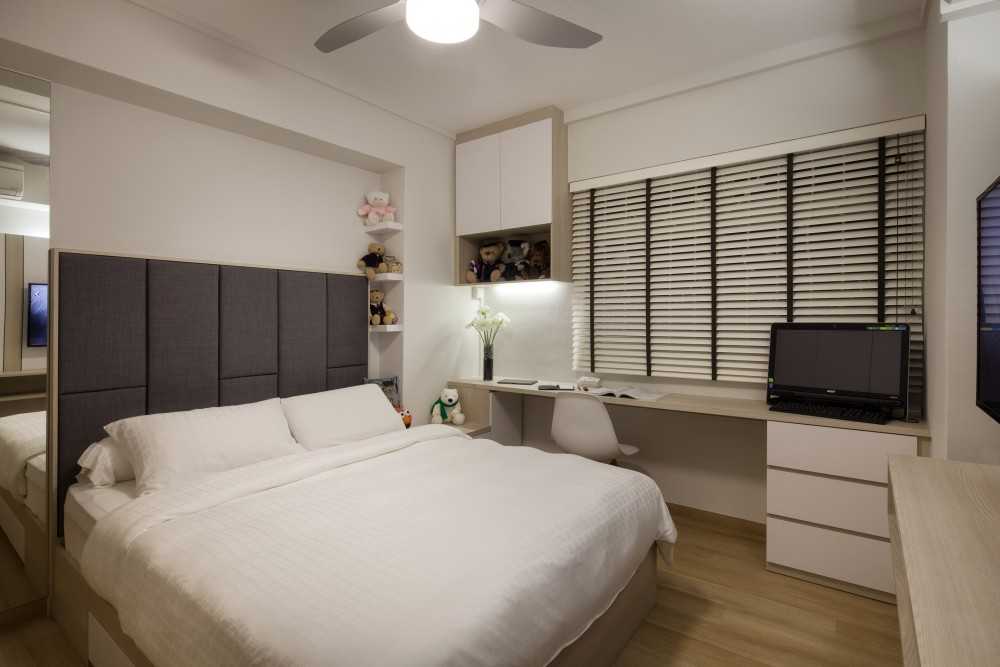 Scandinavian Bedroom with Bedside Table and Desk