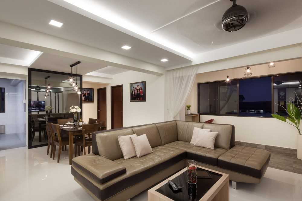 Scandinavian Dining Room with Mirror and Sofa