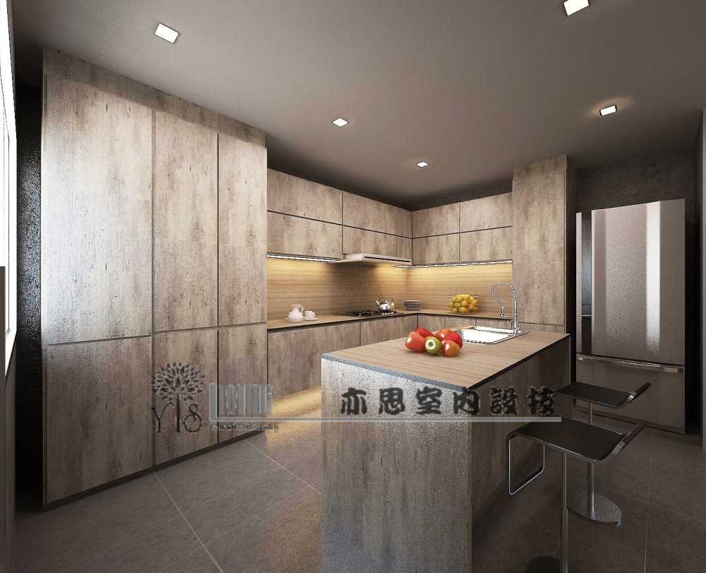 Industrial Kitchen with Countertop and Homogeneous Tiles