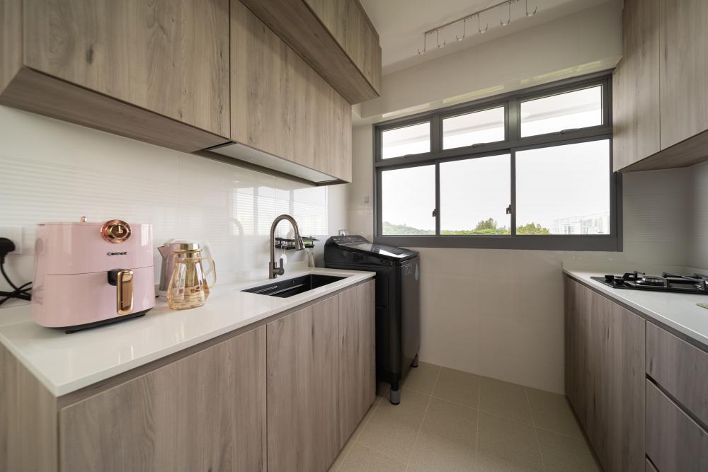 Scandinavian Kitchen with Countertop and Washing Machine