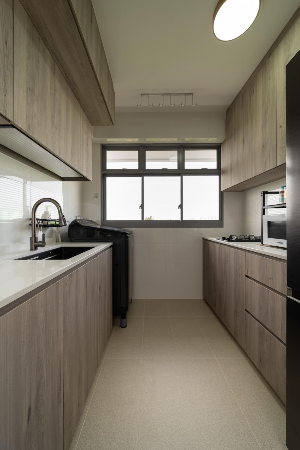 Scandinavian Kitchen with Countertop and Kitchen Window