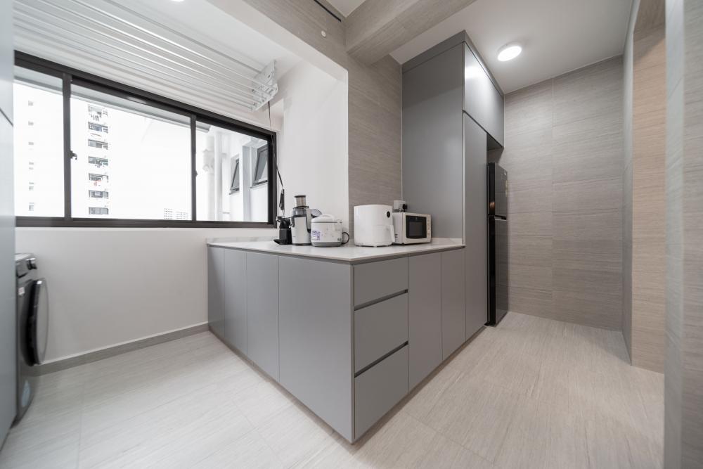 Country Kitchen with Countertop and Homogeneous Tiles