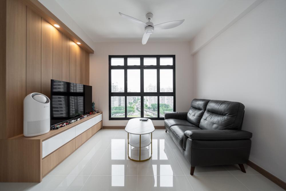 Country Living Room with TV Console and Feature Wall