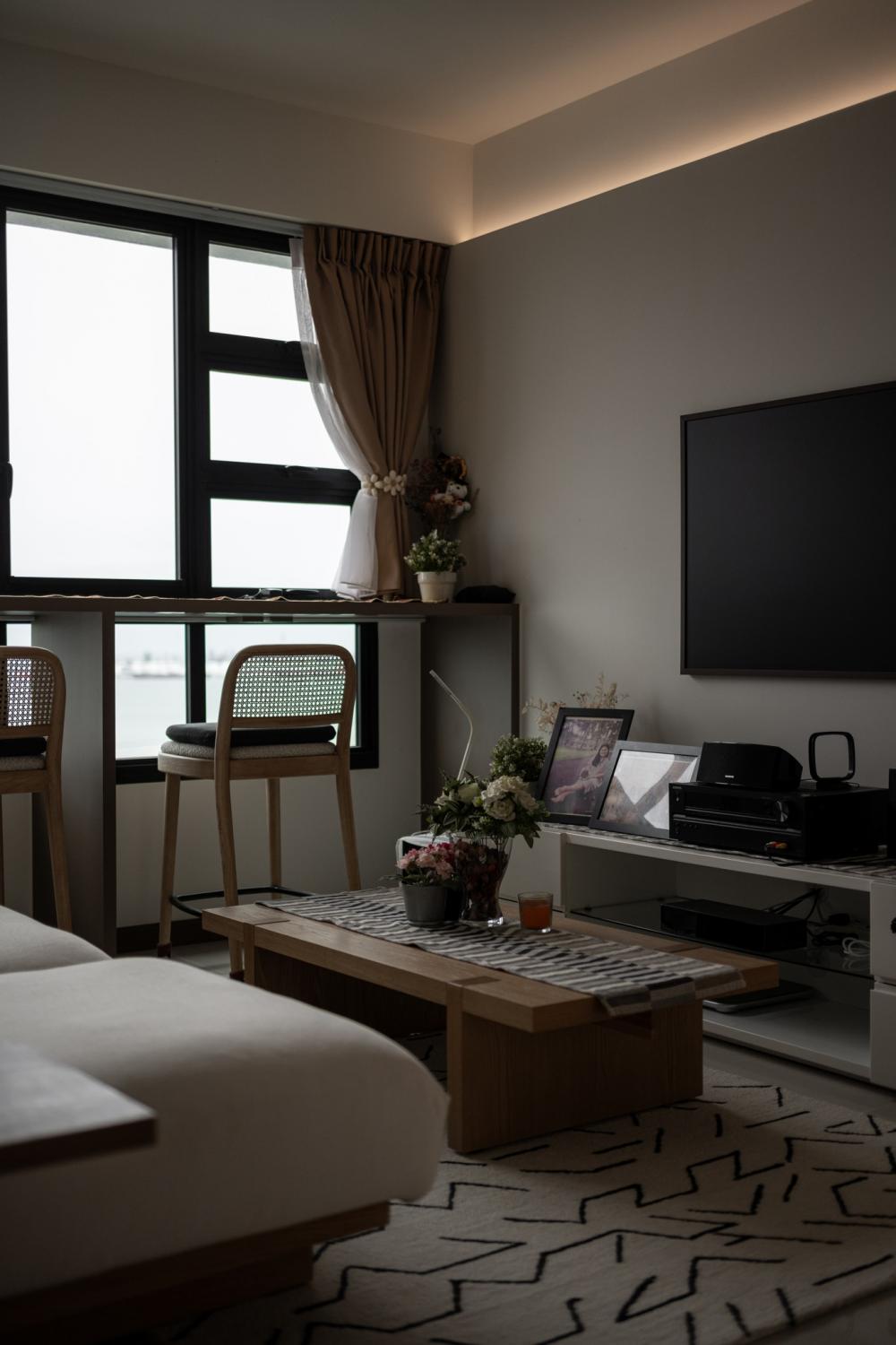 Scandinavian Living Room with TV Console and Feature Wall