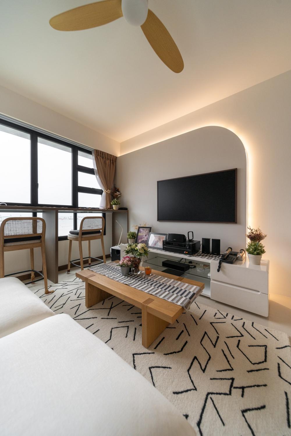 Scandinavian Living Room with TV Console and Feature Wall