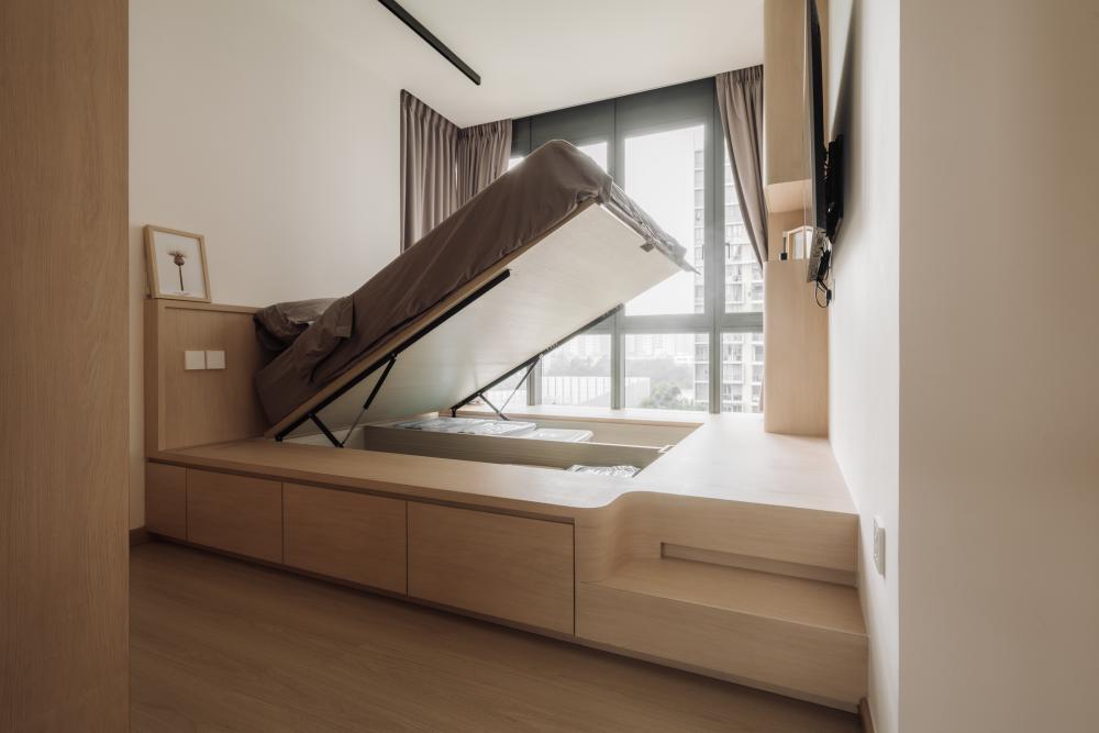 Scandinavian Bedroom with Platform Bed and Queen Bed
