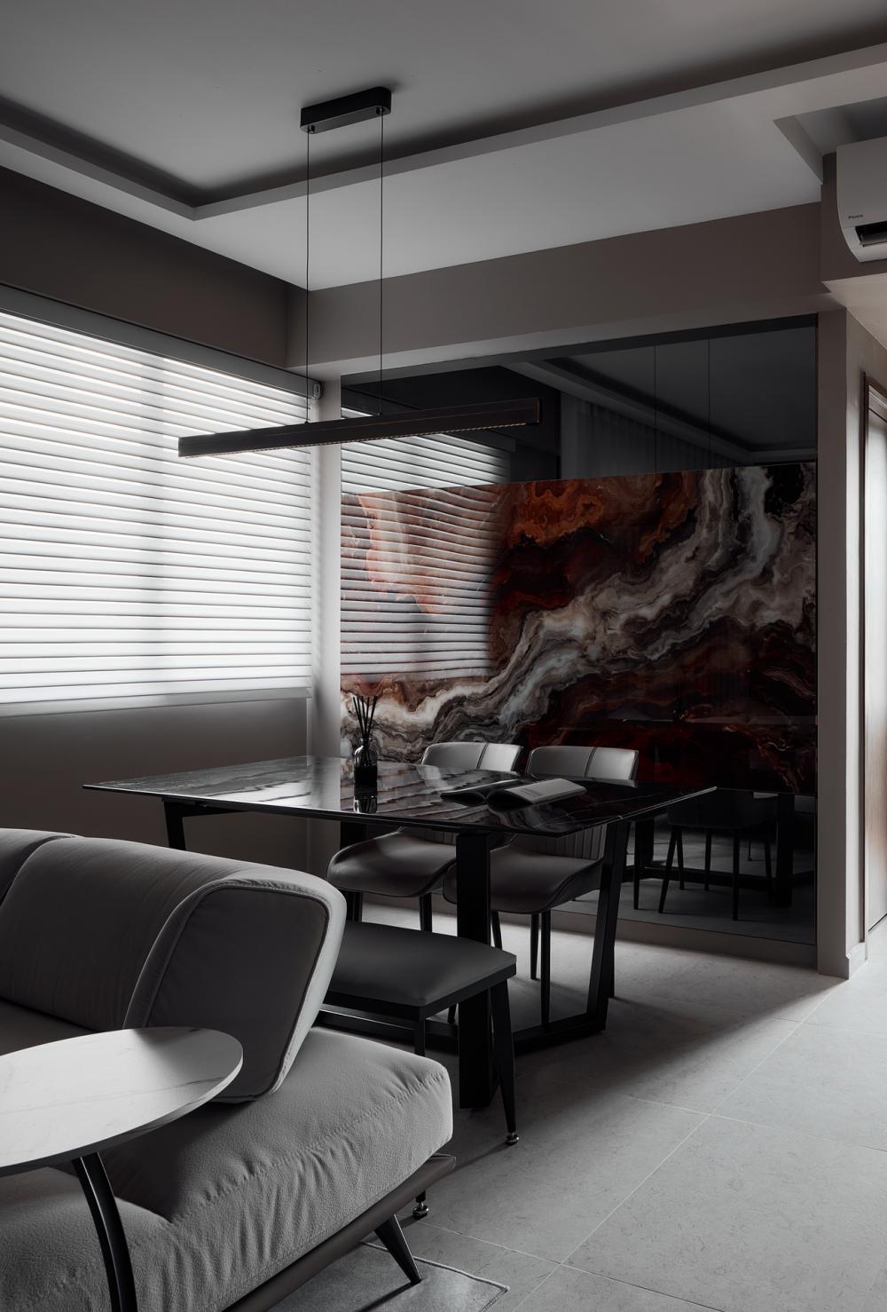 Modern Dining Room with Drop Light and Dining Table
