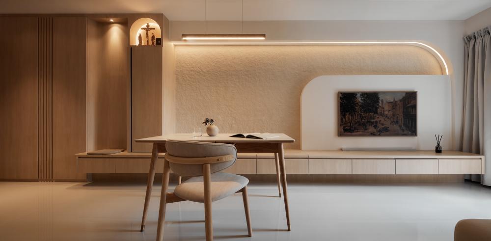Scandinavian Living Room with TV Console and Display Cabinets
