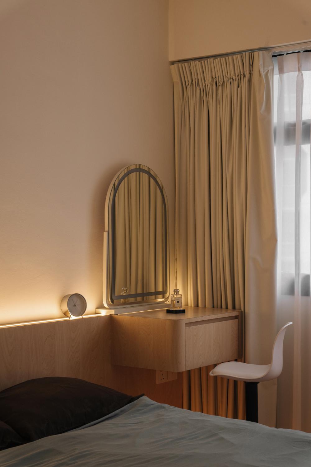 Scandinavian Bedroom with Bedside Table and Queen Bed