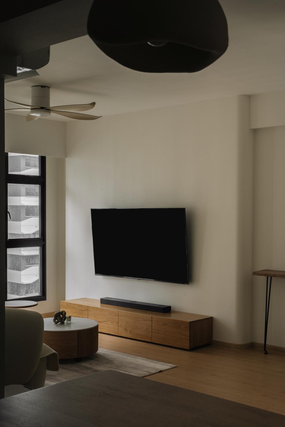 Scandinavian Living Room with TV Console and TV