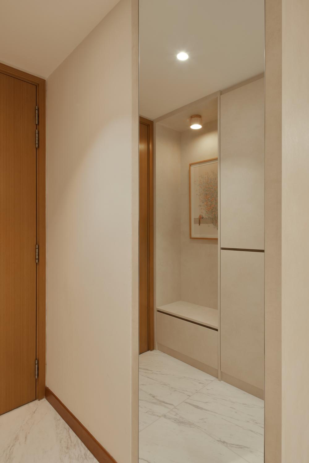 Contemporary Entryway with Mirror and Seating Bench