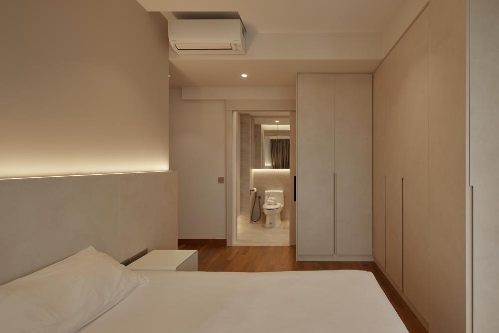 Contemporary Bedroom with Wood Flooring and Wardrobe