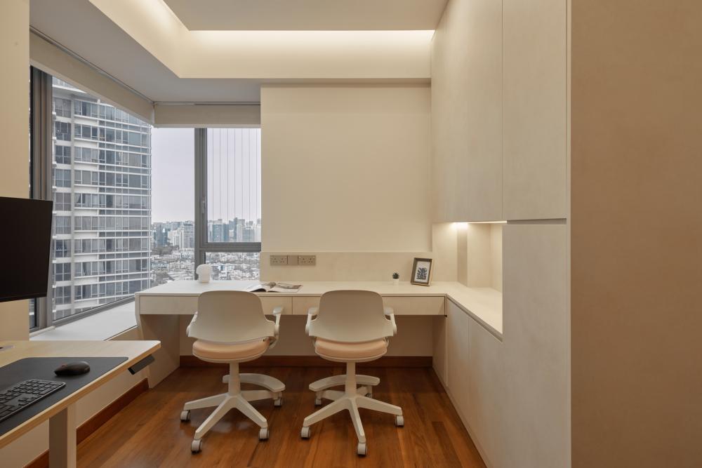 Contemporary Study with Desk and Desk Chairs