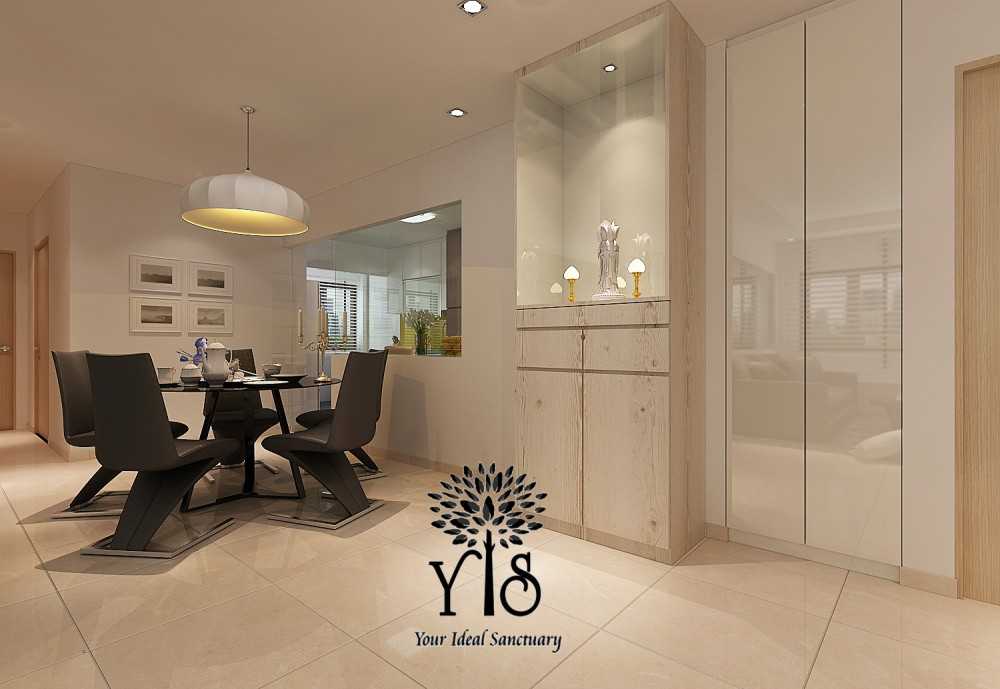 Modern Dining Room with Homogeneous Tiles and Kitchen Window