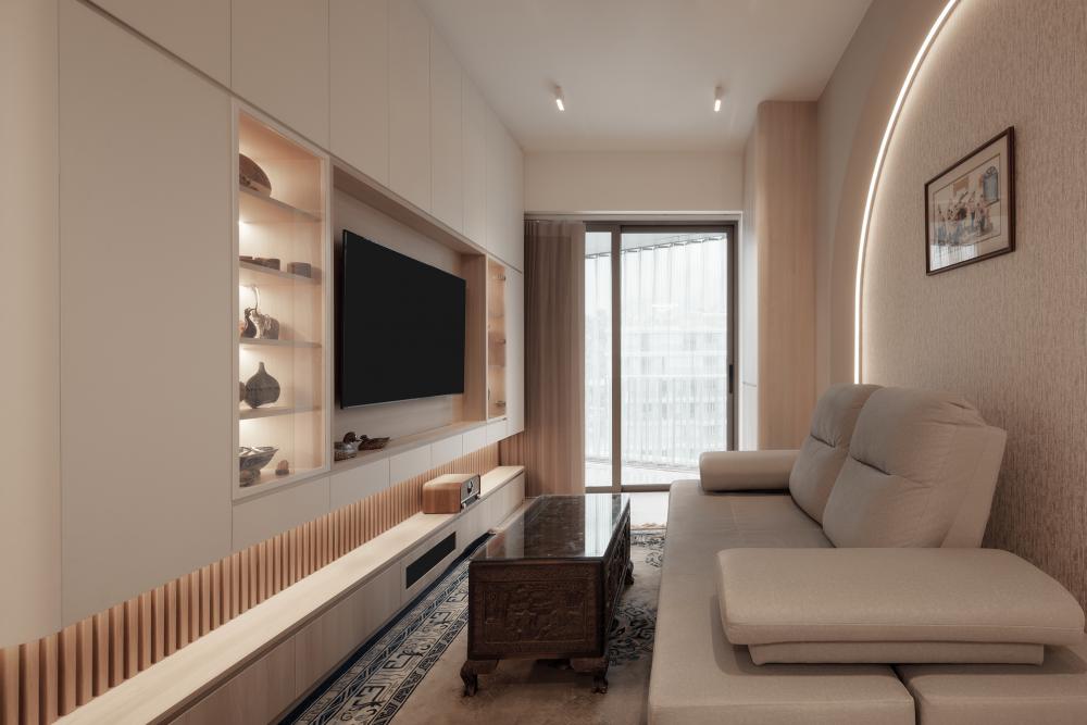 Modern Living Room with TV Console and Feature Wall