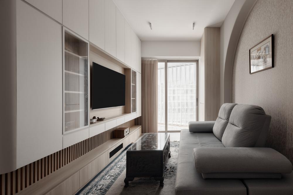 Modern Living Room with TV Console and Feature Wall