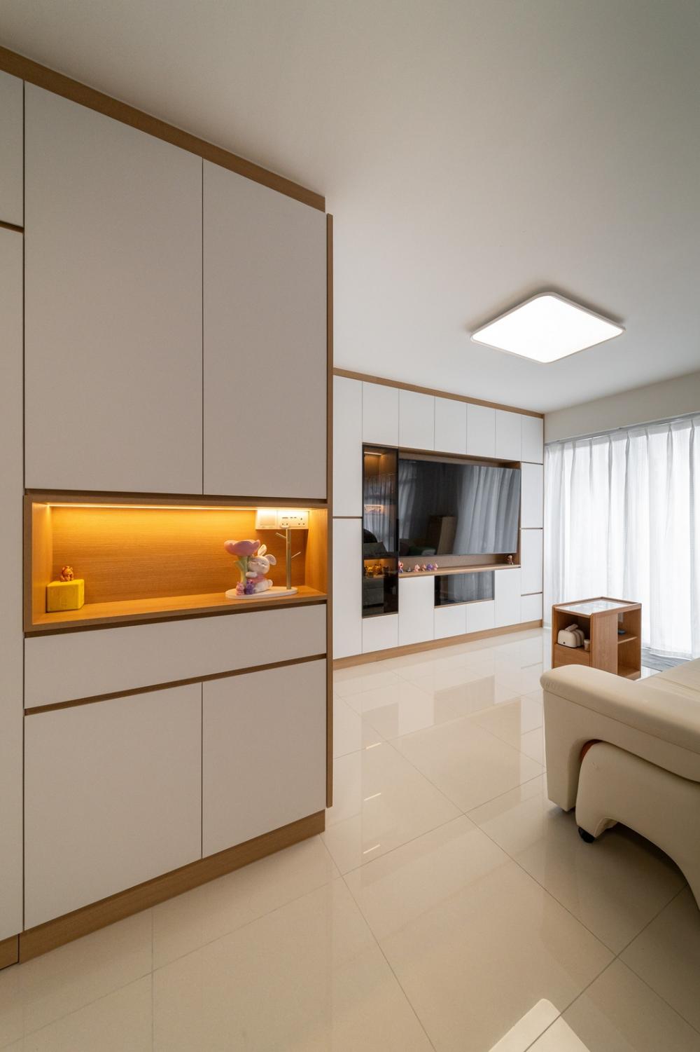 Minimalist Living Room with TV Console and Feature Wall