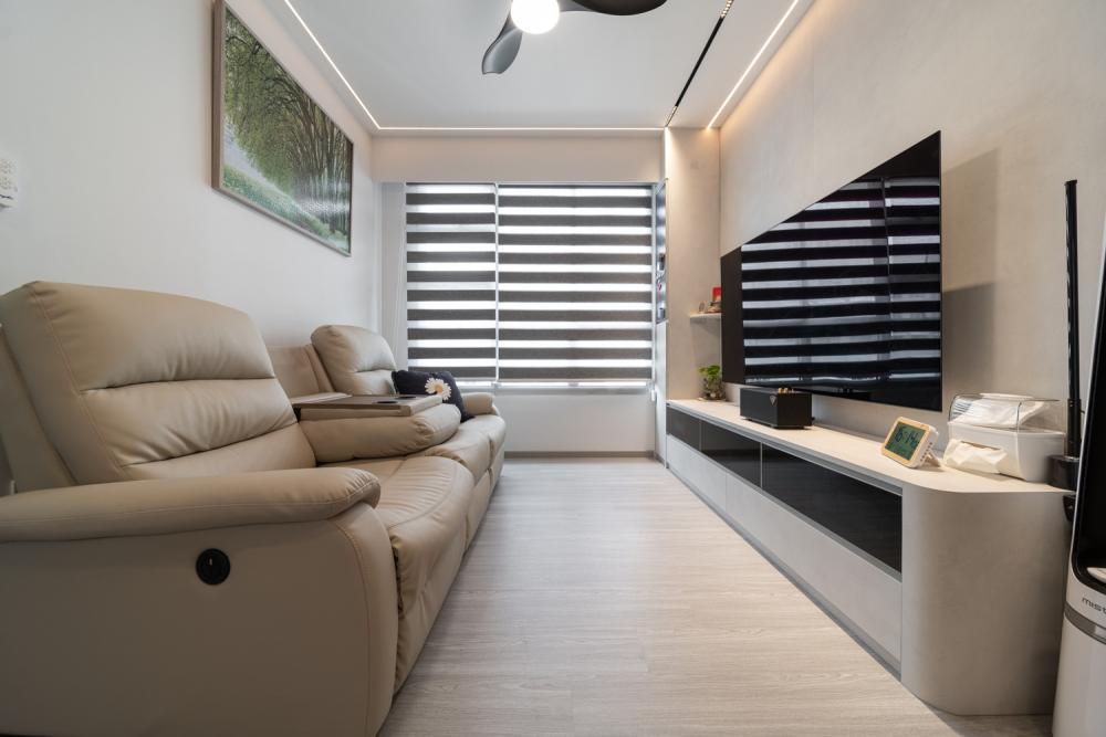 Minimalist Living Room with TV Console and Feature Wall