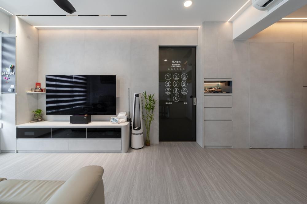 Minimalist Living Room with Vinyl Flooring and TV Console