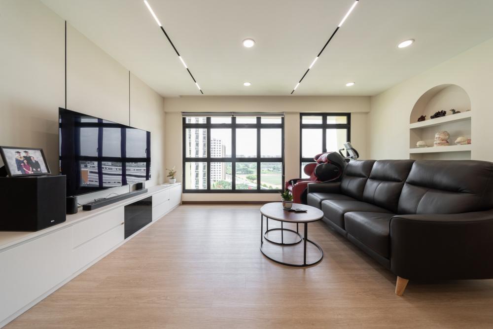 Minimalist Living Room with Vinyl Flooring and TV Console